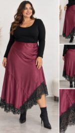 Φούστα Σατέν Ασύμμετρη PlusSize 1372-18