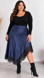 Φούστα Σατέν Ασύμμετρη PlusSize 1372-18 - Image 3