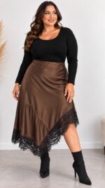 Φούστα Σατέν Ασύμμετρη PlusSize 1372-18 - Image 4