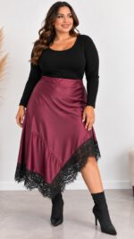 Φούστα Σατέν Ασύμμετρη PlusSize 1372-18 - Image 5